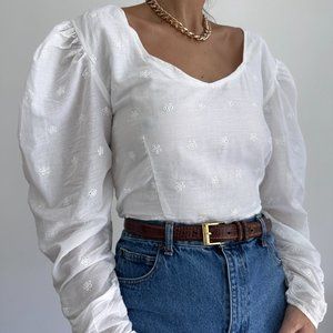 White Cotton Puff Sleeve Top